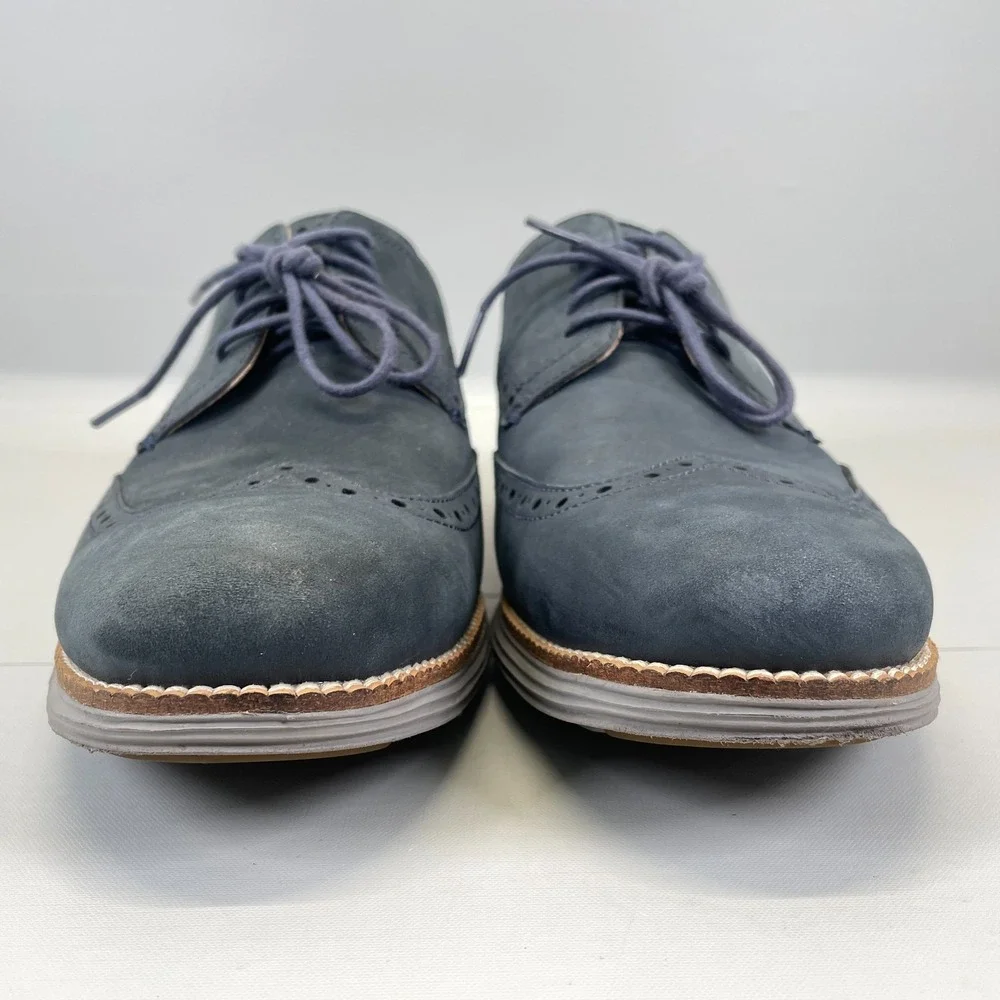 Cole Haan Original Grand Shoes Mens Size 10 M Blue Nubuck Wingtip Lace Up Oxford
